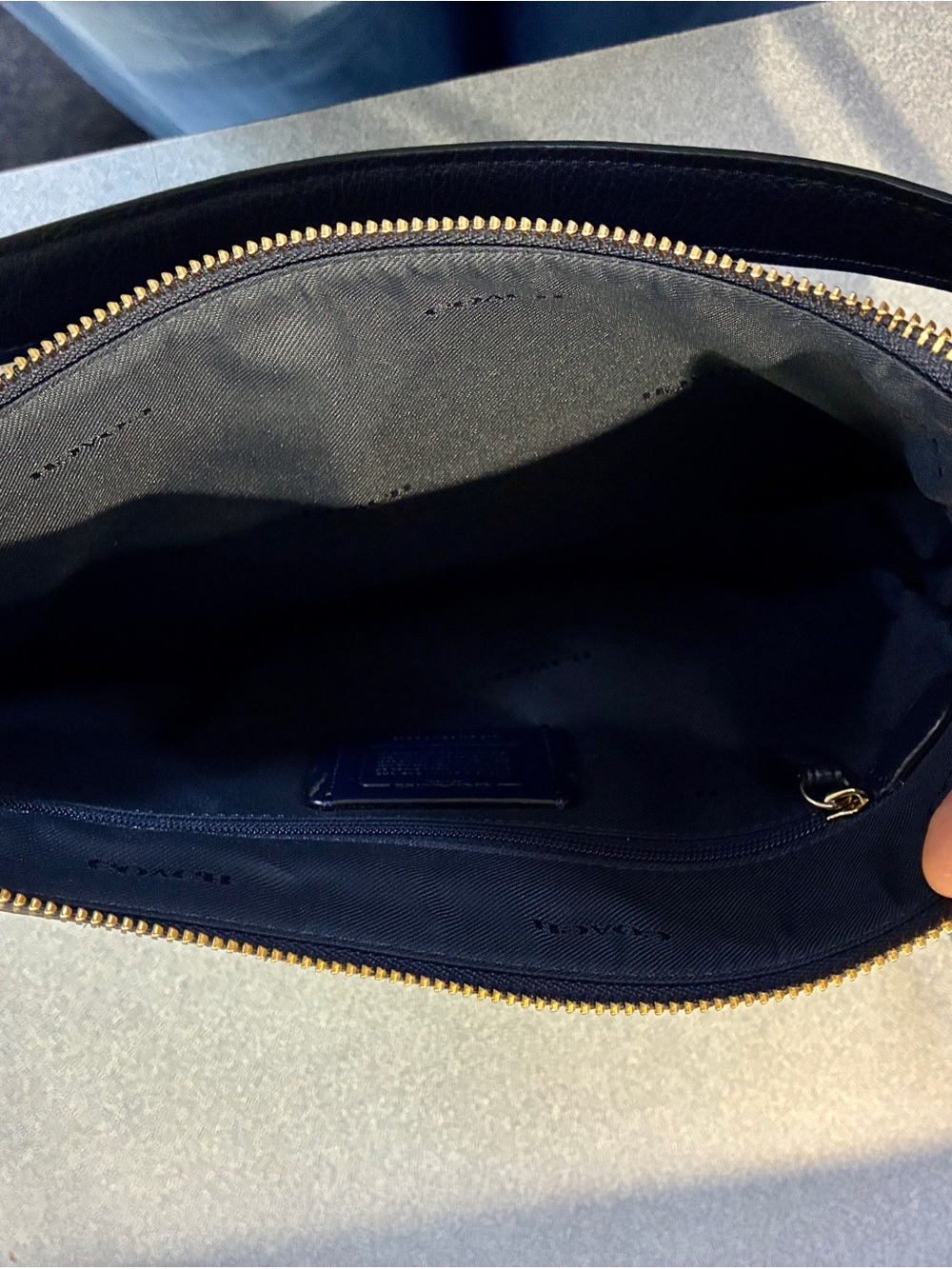 Coach NAVY BLUE Pebbled Leather Shoulder Bag with Gold Hardware Accent - Picture 7 of 11
